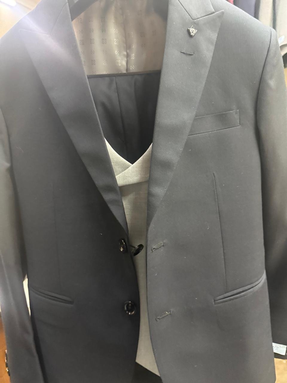 Black Formal Peak Lapel Suit with grey waistcoat